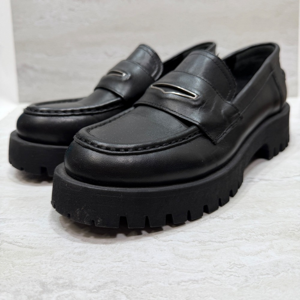 Seaside Loafers Lug Sole Platform Leather EU 36 Black Chunky Dark Academia
